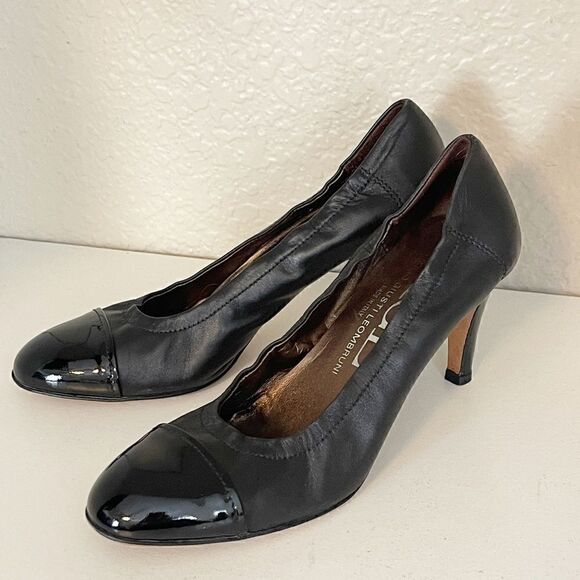 AGL Black Patent Leather Capped Toe Pumps 37 1/2 - Picture 1 of 13